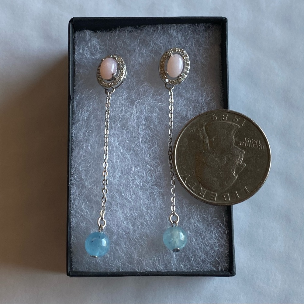 Genuine Pink Opal and Natural Aquamarine Earrings
